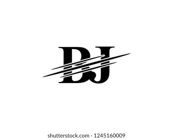 The monogram logo letter BJ is sliced black