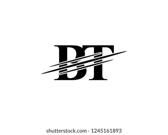 The monogram logo letter BT is sliced black
