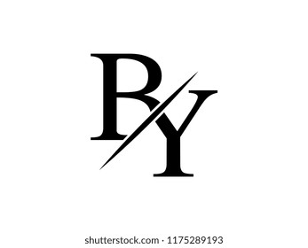 The monogram logo letter BY is sliced