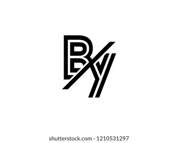 The monogram logo letter BY is sliced black