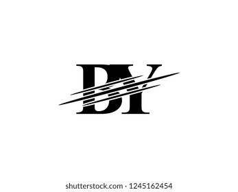 The monogram logo letter BY is sliced black