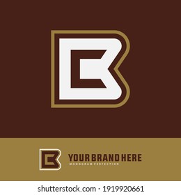 Letra monográfica C, B, CB o BC `color moderno, simple, deportivo, blanco y dorado sobre fondo marrón