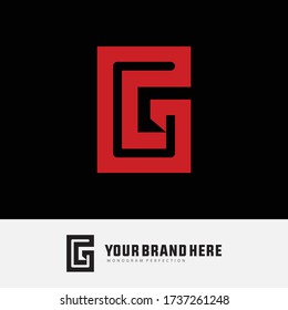 Monogram logo letter C, CC, G, GG, GC or CG modern, simple, sporty, red color on black background