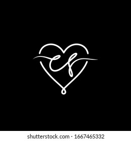 monogram logo letter c and f in love design template