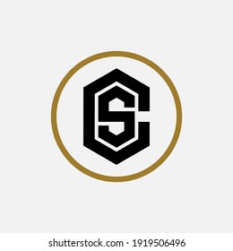 Monogram logo letter C, S, CS or SC `modern, simple, sporty, black and gold color on white background