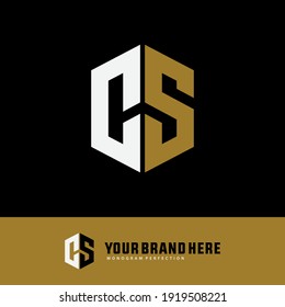 Monogram logo letter C, S, CS or SC `modern, simple, sporty, white and gold color on black background