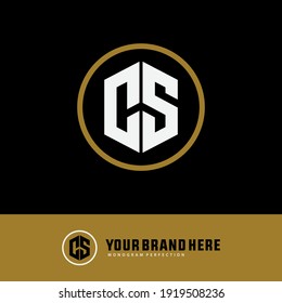Monogramm-Logo-Buchstaben C, S, CS oder SC "modern, einfach, sportlich, weiß und goldfarben auf schwarzem Hintergrund
