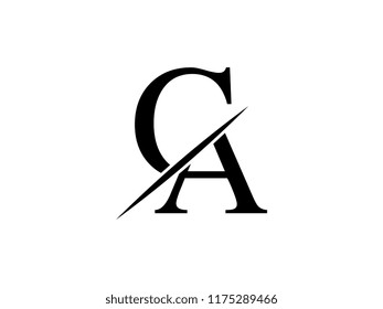 The monogram logo letter CA is sliced