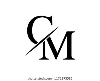 The monogram logo letter CM  is sliced