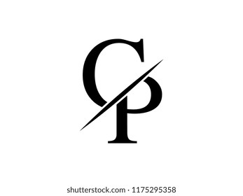 The monogram logo letter CP is sliced