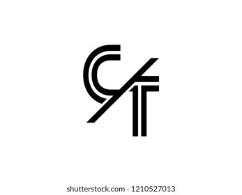 The monogram logo letter CT is sliced black