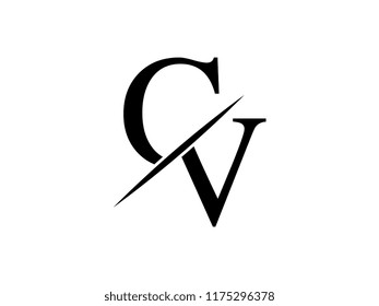 The monogram logo letter CV is sliced