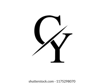The monogram logo letter CY is sliced