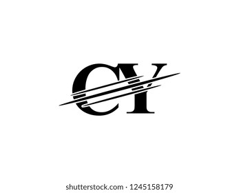 The monogram logo letter CY is sliced black