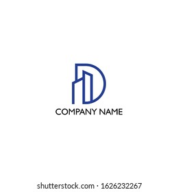 monogram logo letter D and buildings, building icons