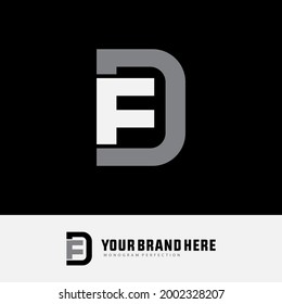 Letra del logotipo del monograma D, F, DF o FD moderna, sencilla, deportiva, blanca y gris sobre fondo negro