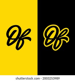 Letra del logotipo del monograma D, F, DF o FD clásica, simple, vintage, de color negro y amarillo