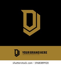 Monogram logo letter D, J, DJ or JD modern, simple, sporty, gold color on black background