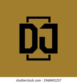 Monogram logo letter D, J, DJ or JD modern, simple, sporty, black color on gold background