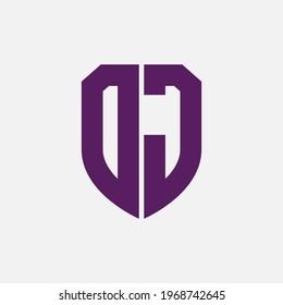 Monogram logo letter D, J, DJ or JD modern, simple, sporty, purple color on white background