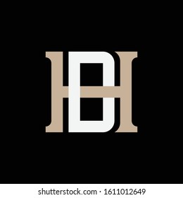 monogram logo letter DH or HD vintage look, minimalist, interlock, on black background