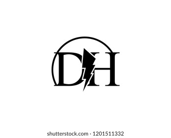 The monogram logo letter DH is split by lightning
