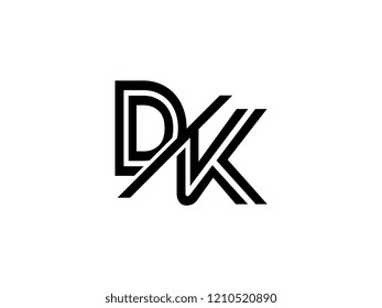 The monogram logo letter DK is sliced black