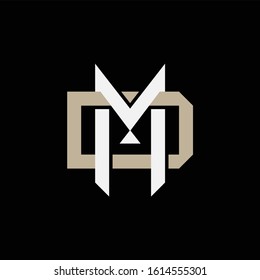 monogram logo letter DM or MD vintage look, simple, interlock, on black background