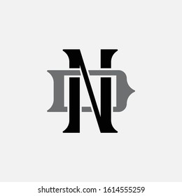 monogram logo letter DN or ND vintage look, sporty, interlock, on white background