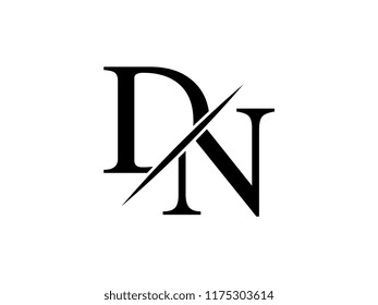 The monogram logo letter DN is sliced