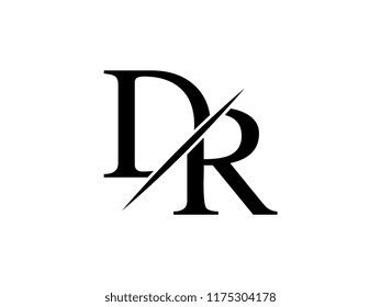The monogram logo letter DR is sliced