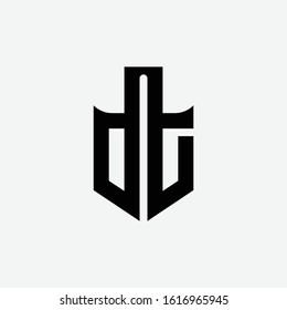 monogram logo letter DT or TD sporty look, simple, interlock, shield shape on white background