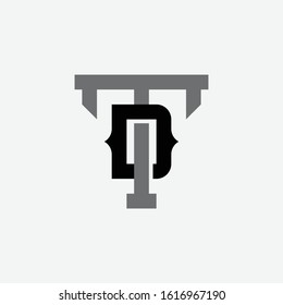 monogram logo letter DT or TD vintage look, sporty, minimalist, interlock, on white background