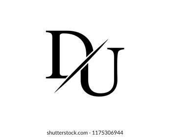 The monogram logo letter DU is sliced