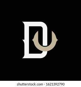 monogram logo letter DU or UD vintage look, sporty, simple, interlock, on black background
