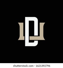 monogram logo letter DU or UD vintage look, sporty, simple, interlock, on black background