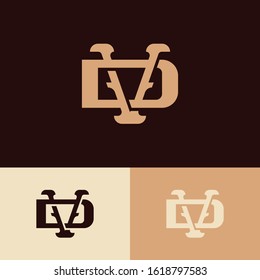 monogram logo letter DV or VD vintage look, sporty, simple, interlock