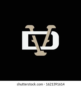 monogram logo letter DV or VD vintage look, sporty, minimalist, interlock, on black background