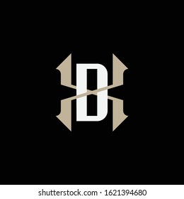 monogram logo letter DX or XD vintage look, sporty, minimalist, interlock, on black background
