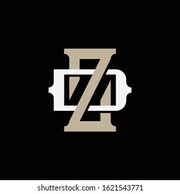 monogram logo letter DZ or ZD vintage, simple, sporty, interlock, retro, on black  background