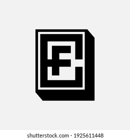 Monogram logo letter E, F, EF or FE `modern, simple, sporty, black color on white background