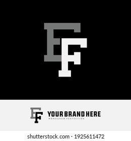 Monogram logo letter E, F, EF or FE `modern, simple, sporty, white and gray color on black background