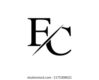 The monogram logo letter EC is sliced