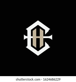 monogram logo letter EH or HE vintage look, simple, sporty, interlock on black background