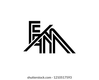 The monogram logo letter EM is sliced black