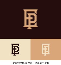 monogram logo letter EP or PE vintage look, simple, retro, interlock
