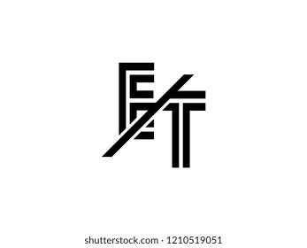 The monogram logo letter ET is sliced black