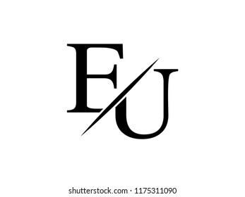 The monogram logo letter EU is sliced