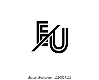 The monogram logo letter EU is sliced black