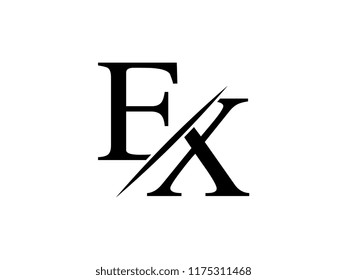 The monogram logo letter EX is sliced